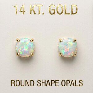Genuine 1.26 Cts Opal Stud Earrings 14k Yellow Gold